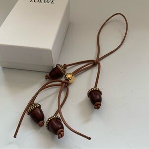 Loewe Brown Leather Acorn Charm Key & Card Holder